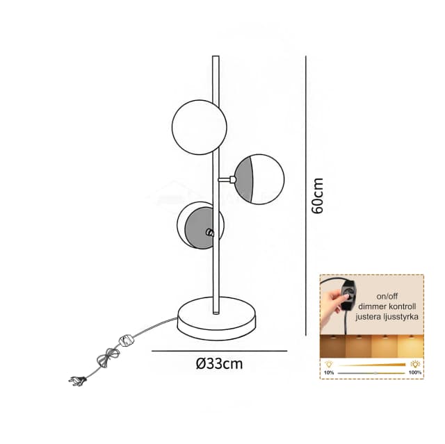 Arizona bordslampa Krom technical drawing