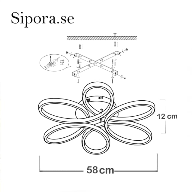 Flora Takplafond mattsvart technical drawing