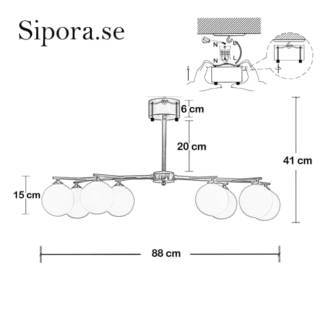 Joline Taklampa mattsvart technical drawing
