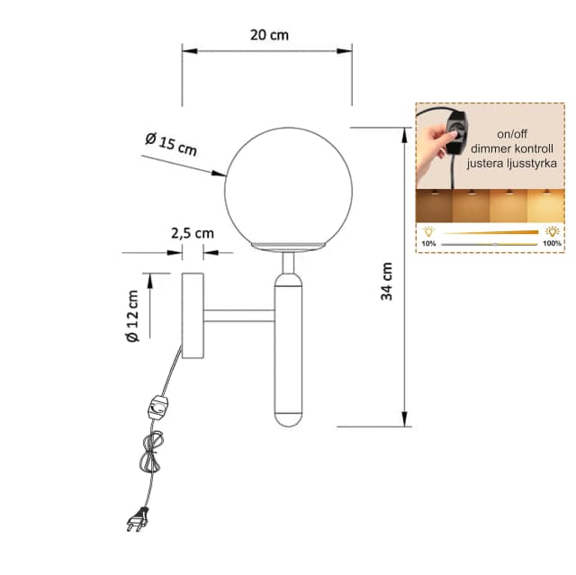 Jenny vägglampa Guld technical drawing