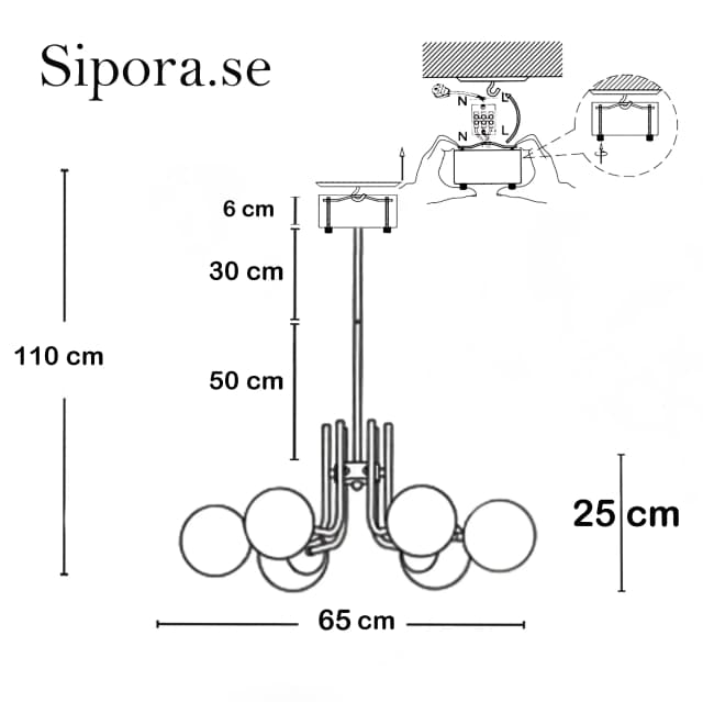 Luna Taklampa Krom technical drawing