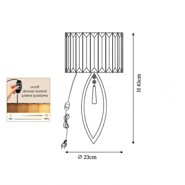 Martin vägglampa guld technical drawing