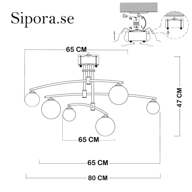Medusa Taklampa mattsvart technical drawing