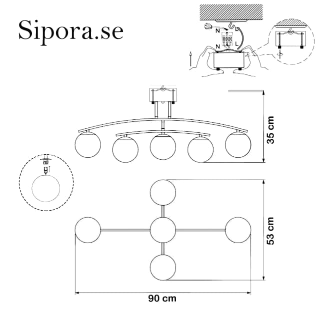 Pia Taklampa mattsvart technical drawing