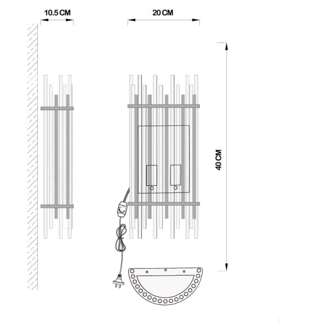 Venissa vägglampa Krom technical drawing